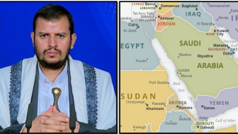 Yemen map and Houthi leader
